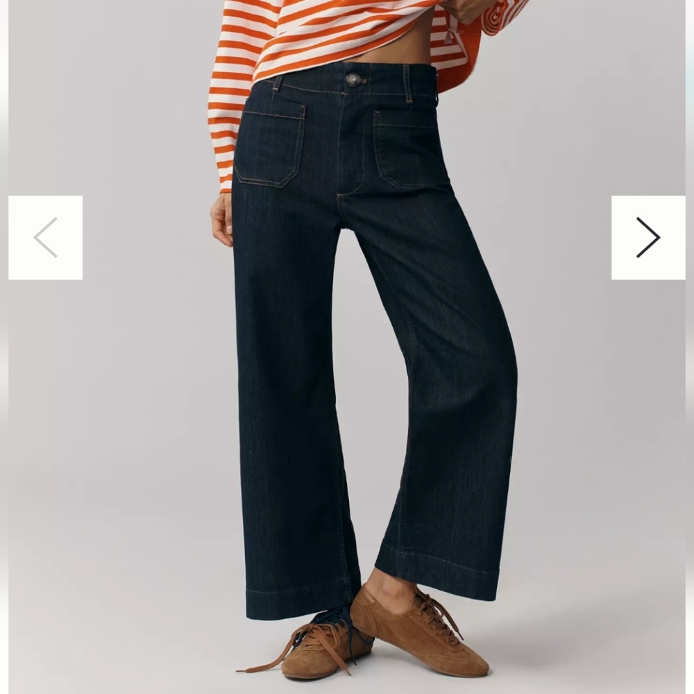 Maeve Anthropologie Colette Crop Wide Leg High Rise Jean Size 27 Dark Denim